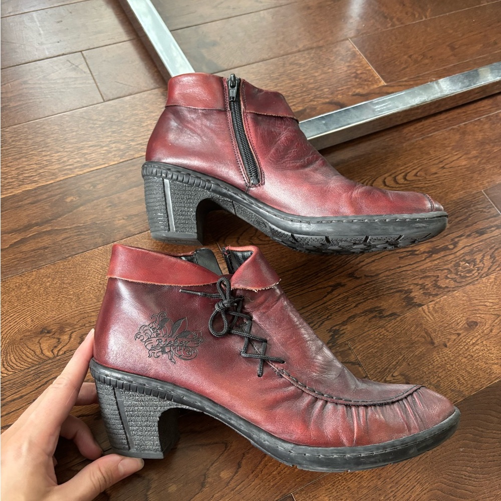 Rieker Rebecca Dark Red Leather Ankle Boots